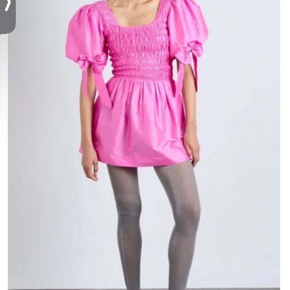 NWT Damson Madder Lauren Pink Puff Sleeve Mini Dress size 8 unlined bow detail